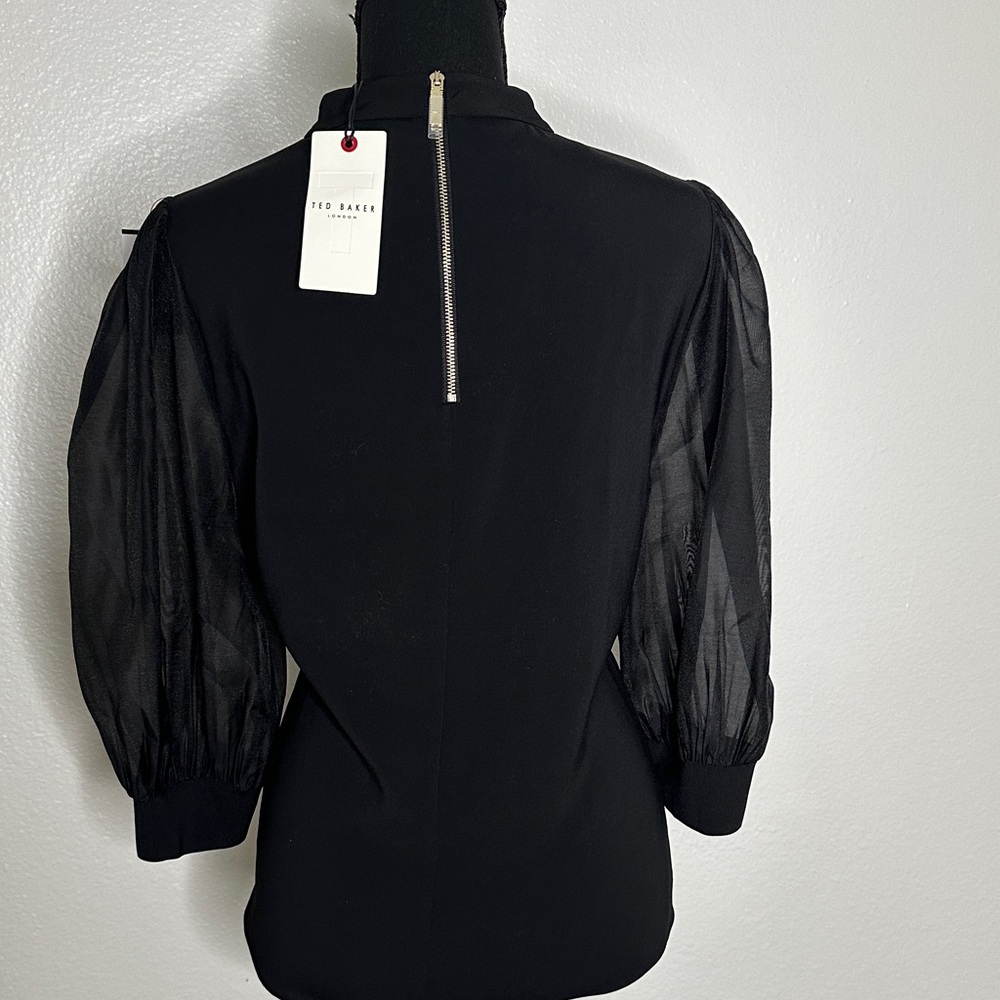 Ted Baker NWT Black Blouse with Sheer Sleeves - Picture 5 of 13